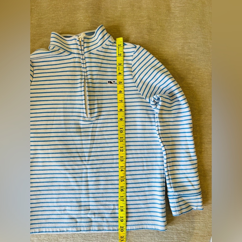 Vineyard Vines Kids Quarter Zip Pullover Blue White Stripe Whale Logo S (8–10) - Picture 8 of 9